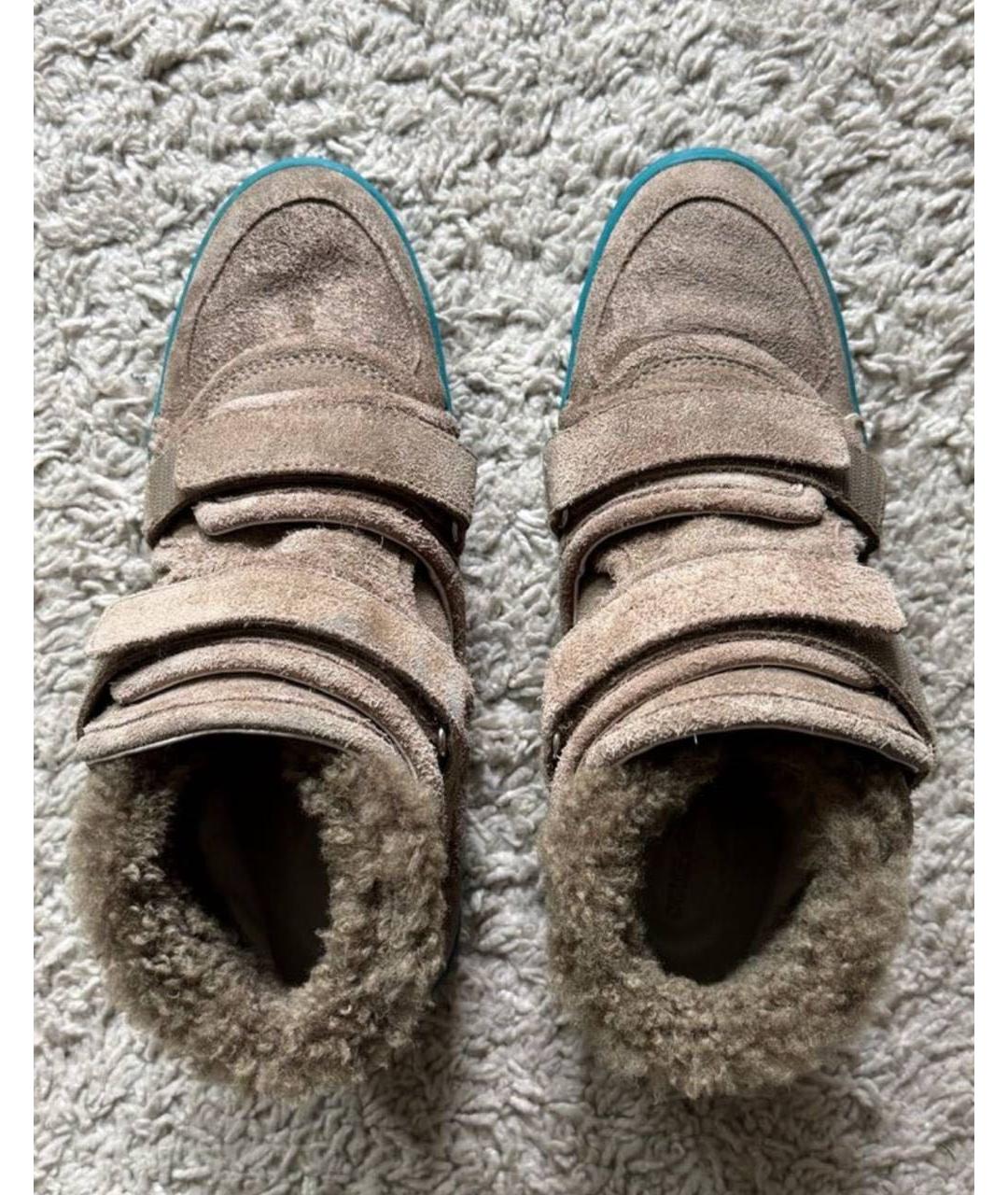 DOLCE&GABBANA Бежевые замшевые высокие кроссовки / кеды, фото 3