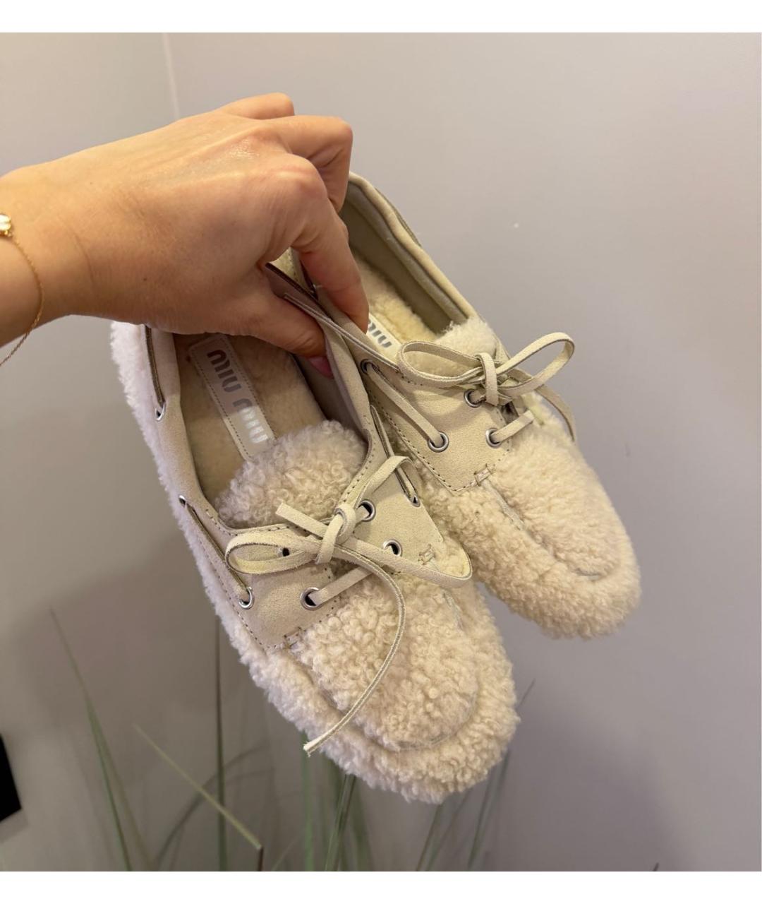 MIU MIU Белые текстильные мокасины, фото 5