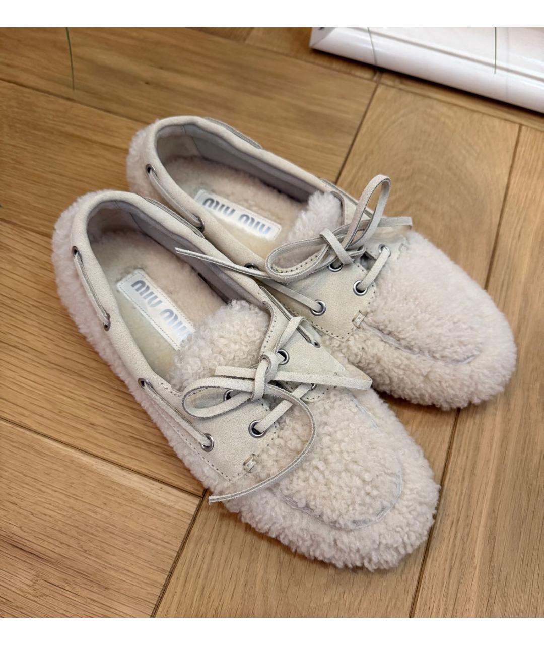 MIU MIU Белые текстильные мокасины, фото 2