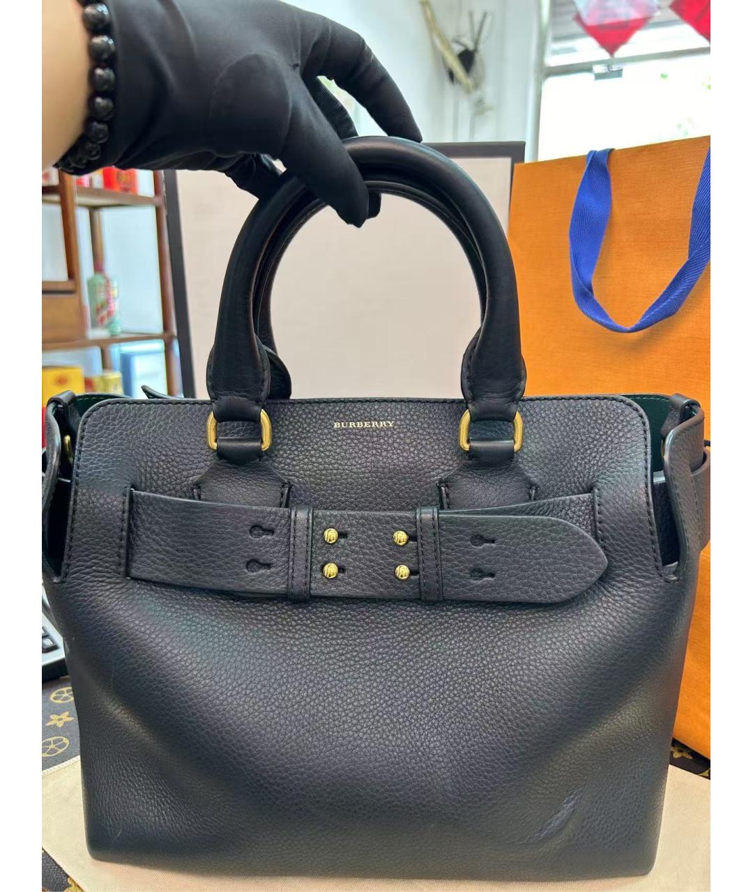 BURBERRY Черная кожаная сумка с короткими ручками, фото 2