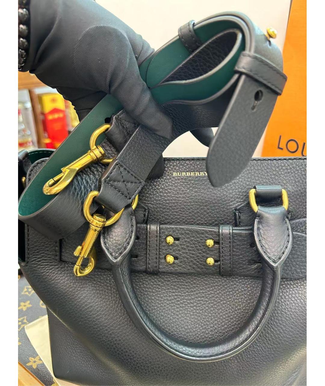 BURBERRY Черная кожаная сумка с короткими ручками, фото 4