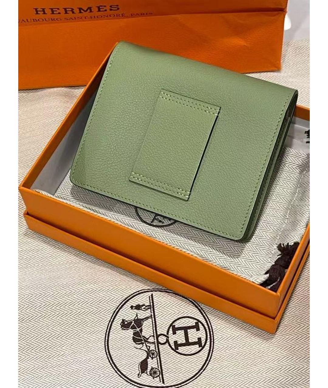 HERMES Зеленый кожаный кошелек, фото 4