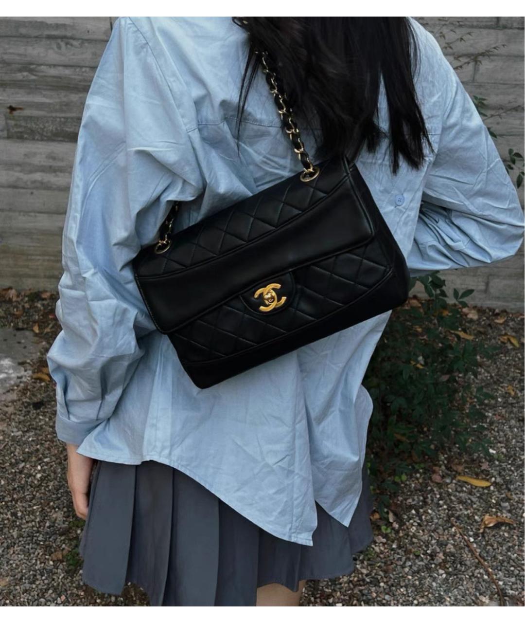 CHANEL Черная кожаная сумка через плечо, фото 6