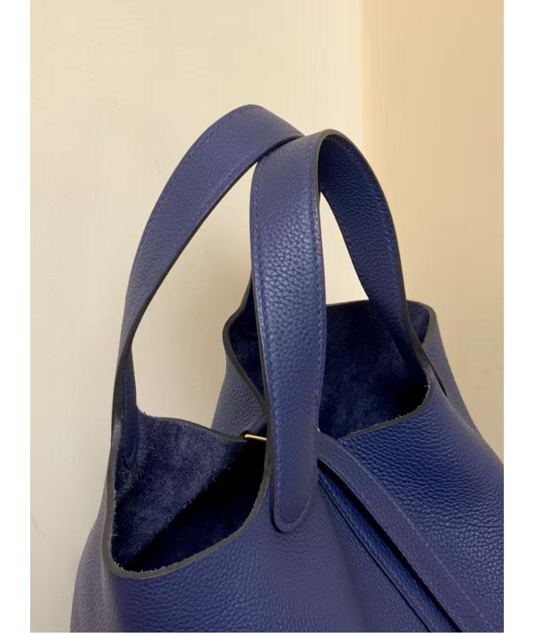 HERMES Голубая кожаная сумка с короткими ручками, фото 5