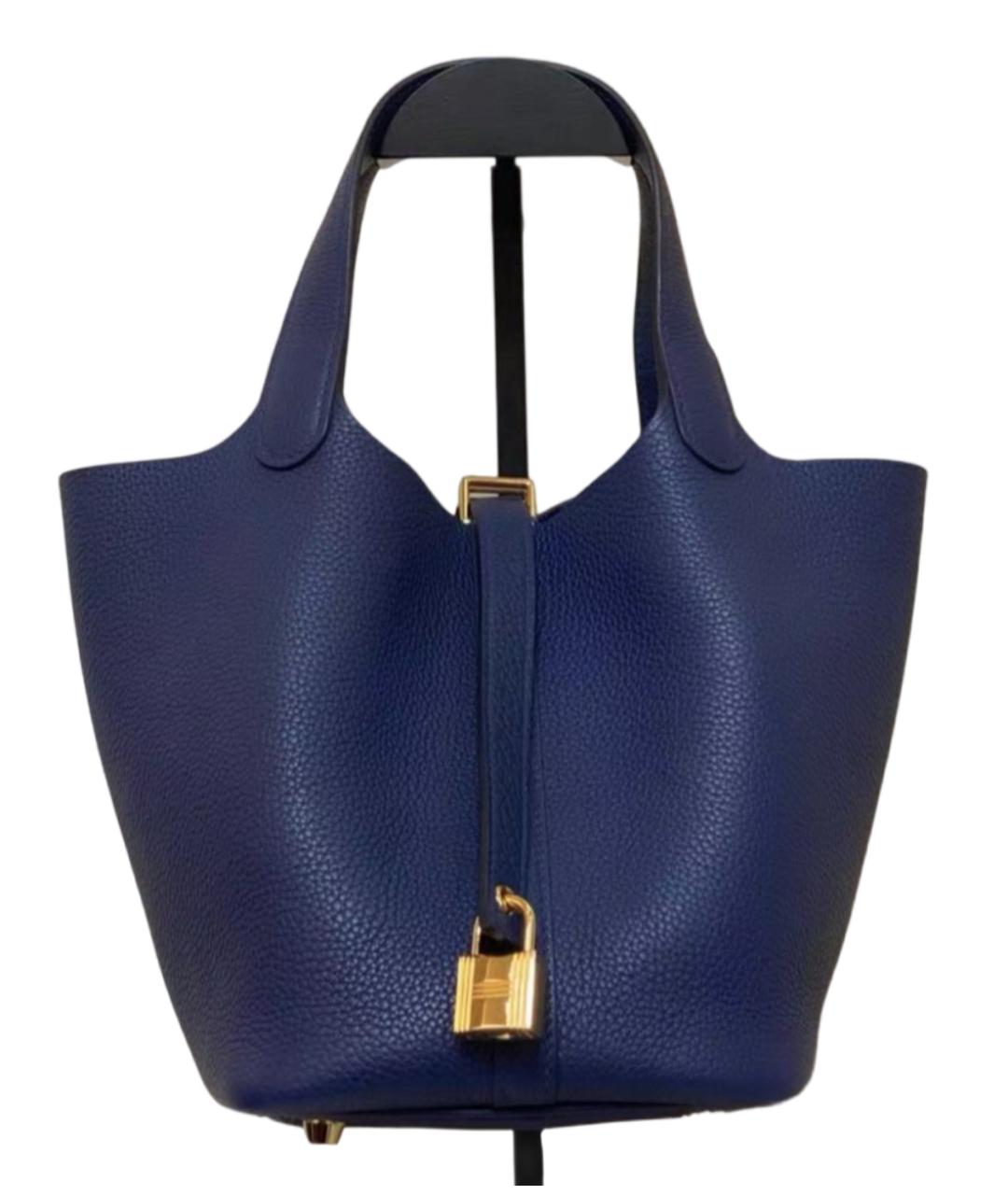 HERMES Голубая кожаная сумка с короткими ручками, фото 9