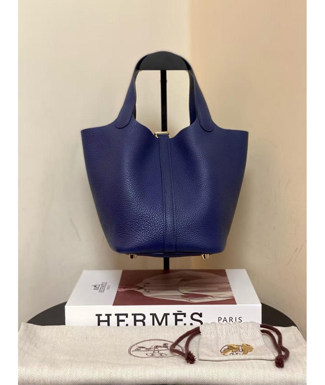 HERMES Голубая кожаная сумка с короткими ручками, фото 3