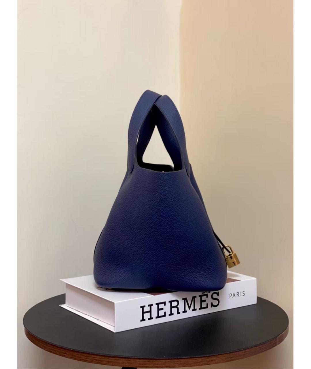 HERMES Голубая кожаная сумка с короткими ручками, фото 4