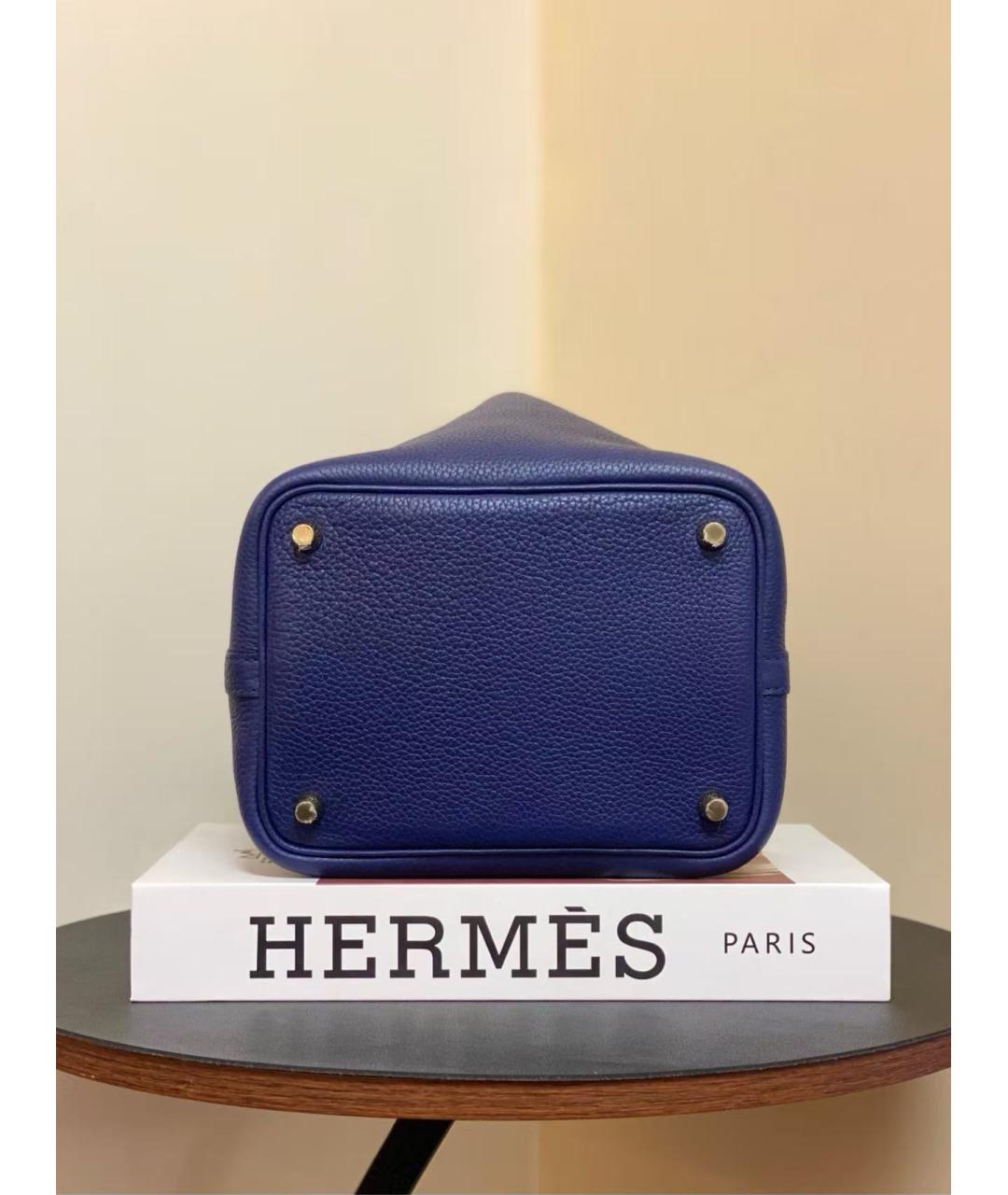 HERMES Голубая кожаная сумка с короткими ручками, фото 6