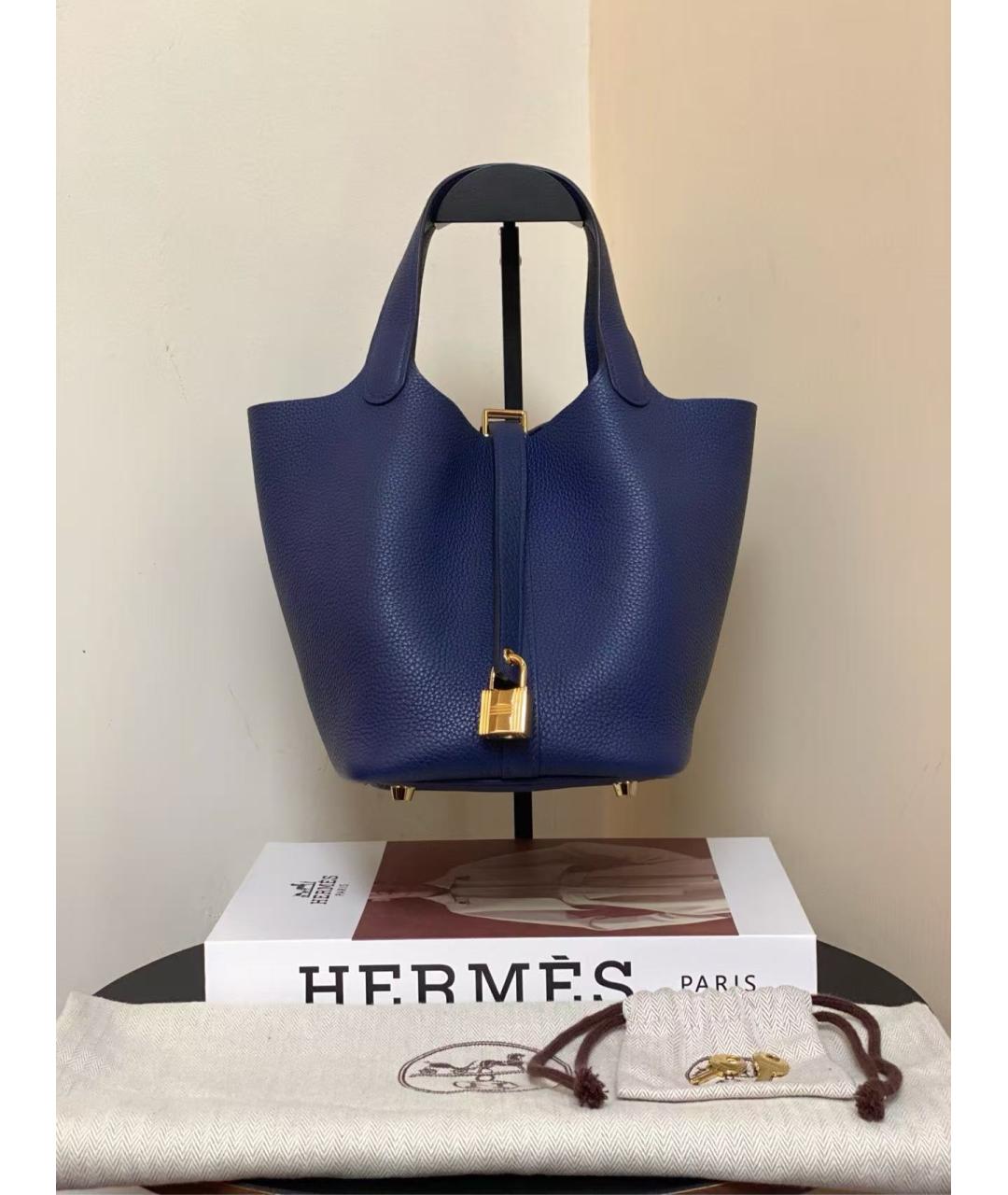 HERMES Голубая кожаная сумка с короткими ручками, фото 2