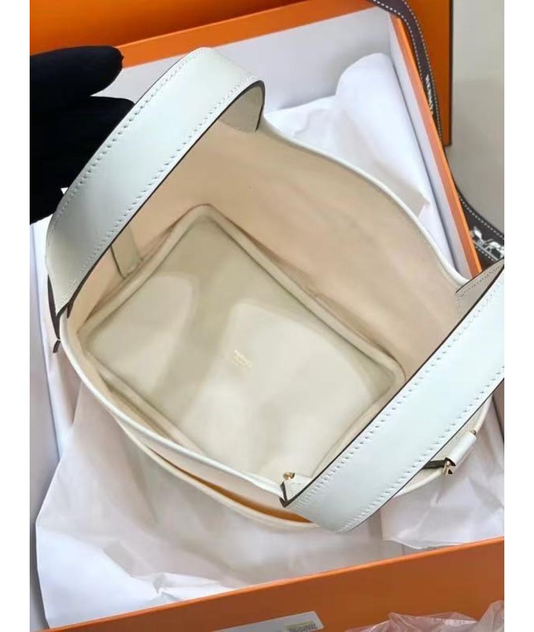 HERMES Белая кожаная сумка с короткими ручками, фото 7