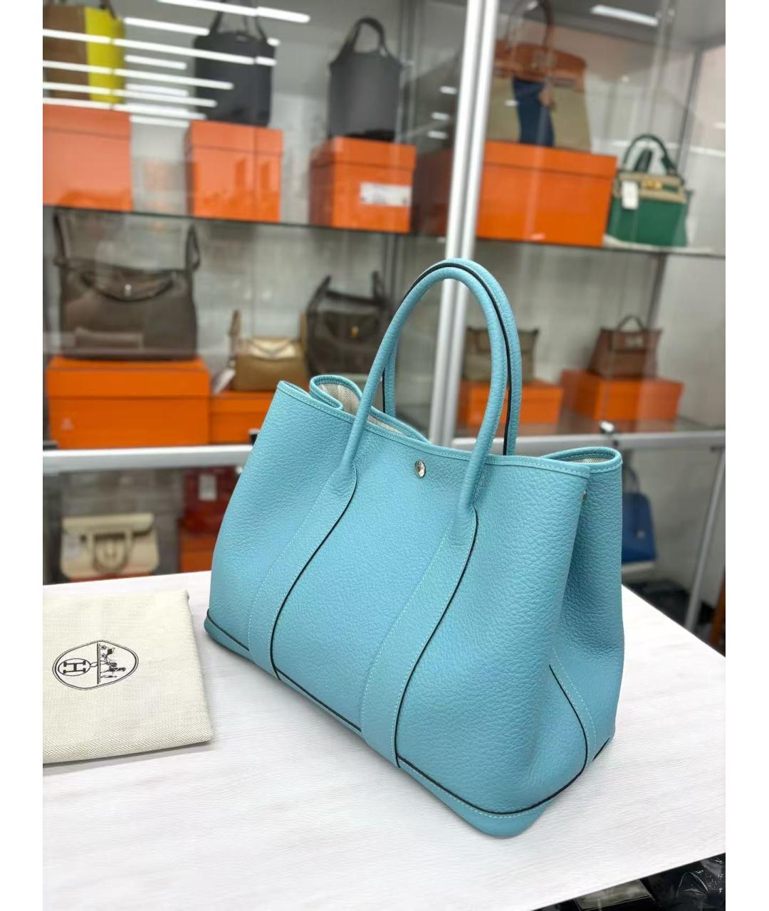 HERMES Голубая кожаная сумка тоут, фото 2