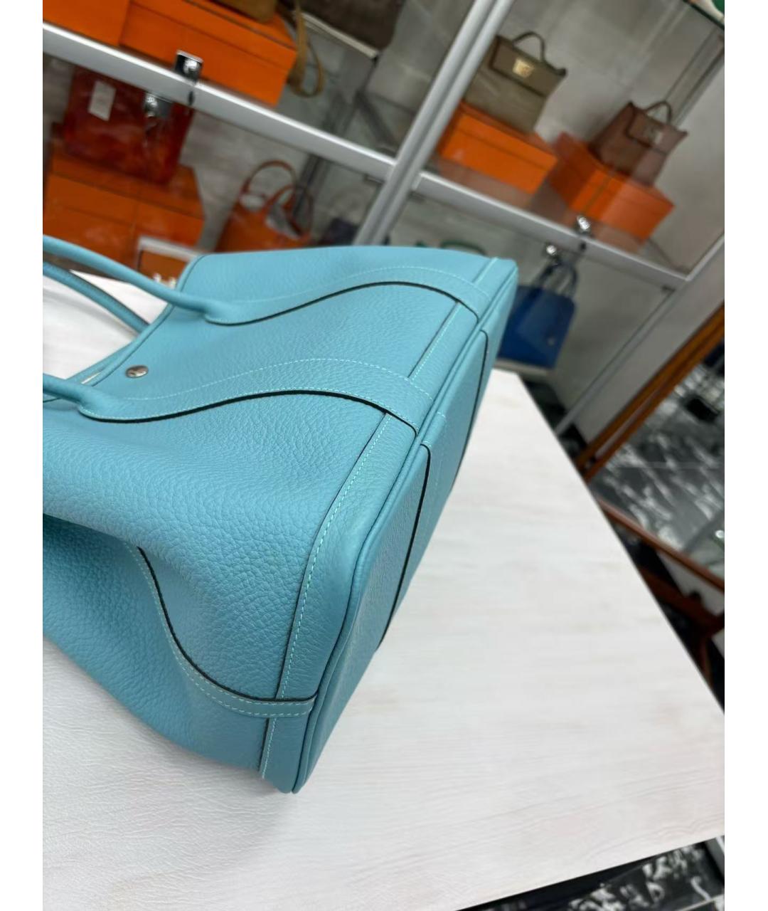 HERMES Голубая кожаная сумка тоут, фото 4