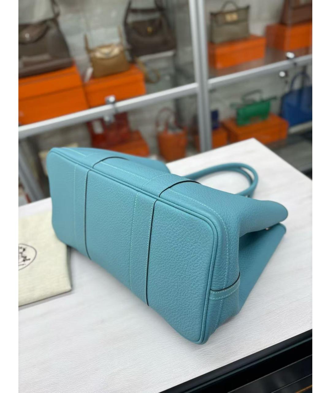 HERMES Голубая кожаная сумка тоут, фото 5