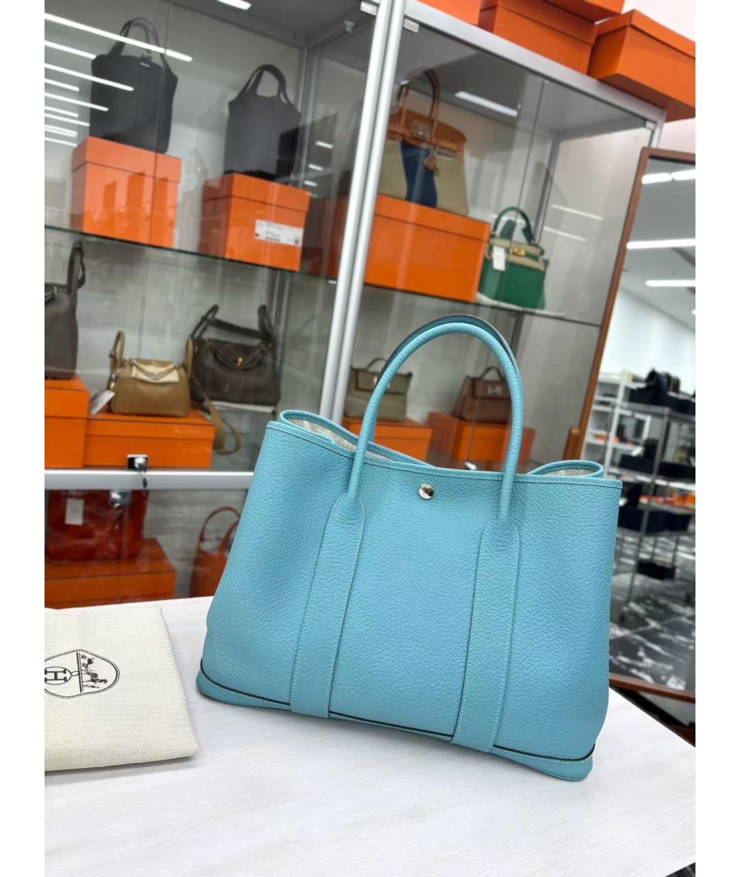 HERMES Голубая кожаная сумка тоут, фото 6