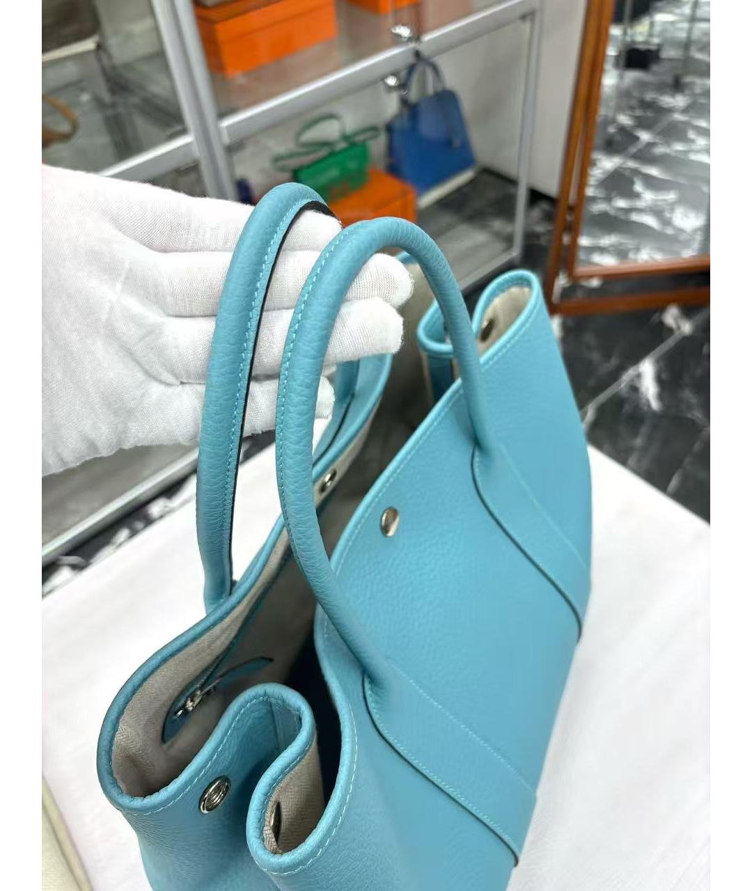 HERMES Голубая кожаная сумка тоут, фото 3