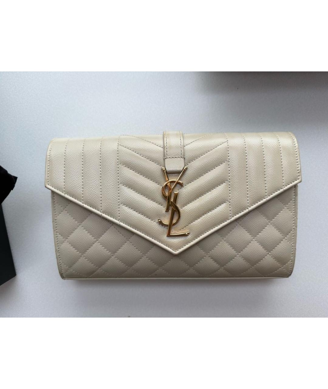 SAINT LAURENT Белая кожаная сумка через плечо, фото 7