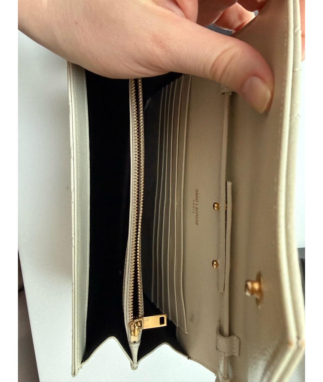 SAINT LAURENT Белая кожаная сумка через плечо, фото 5