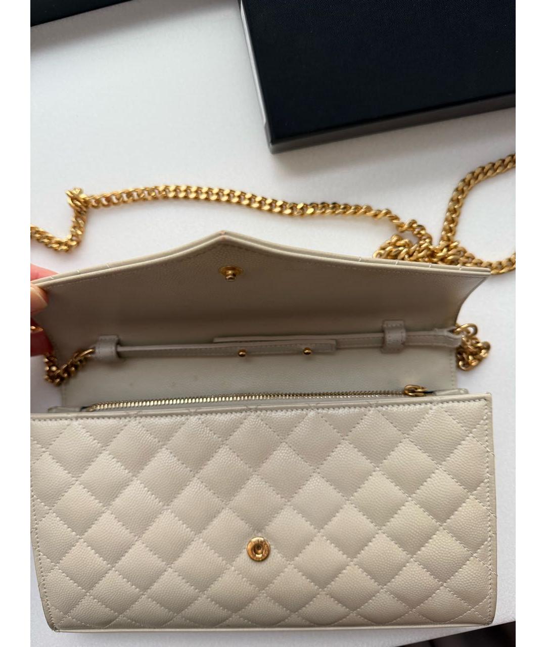 SAINT LAURENT Белая кожаная сумка через плечо, фото 3