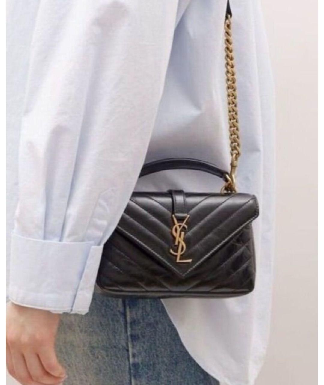 SAINT LAURENT Черная кожаная сумка через плечо, фото 2