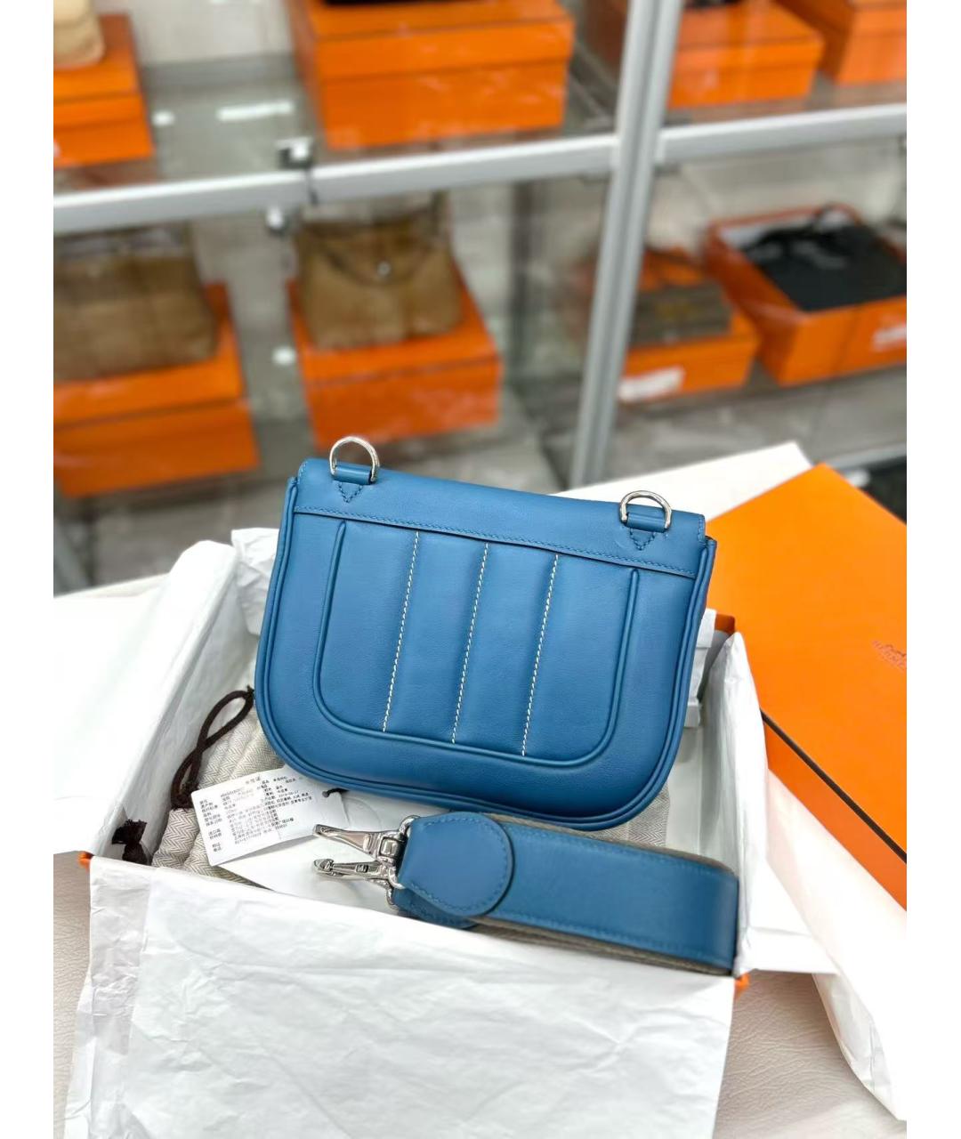 HERMES Голубая кожаная сумка через плечо, фото 3