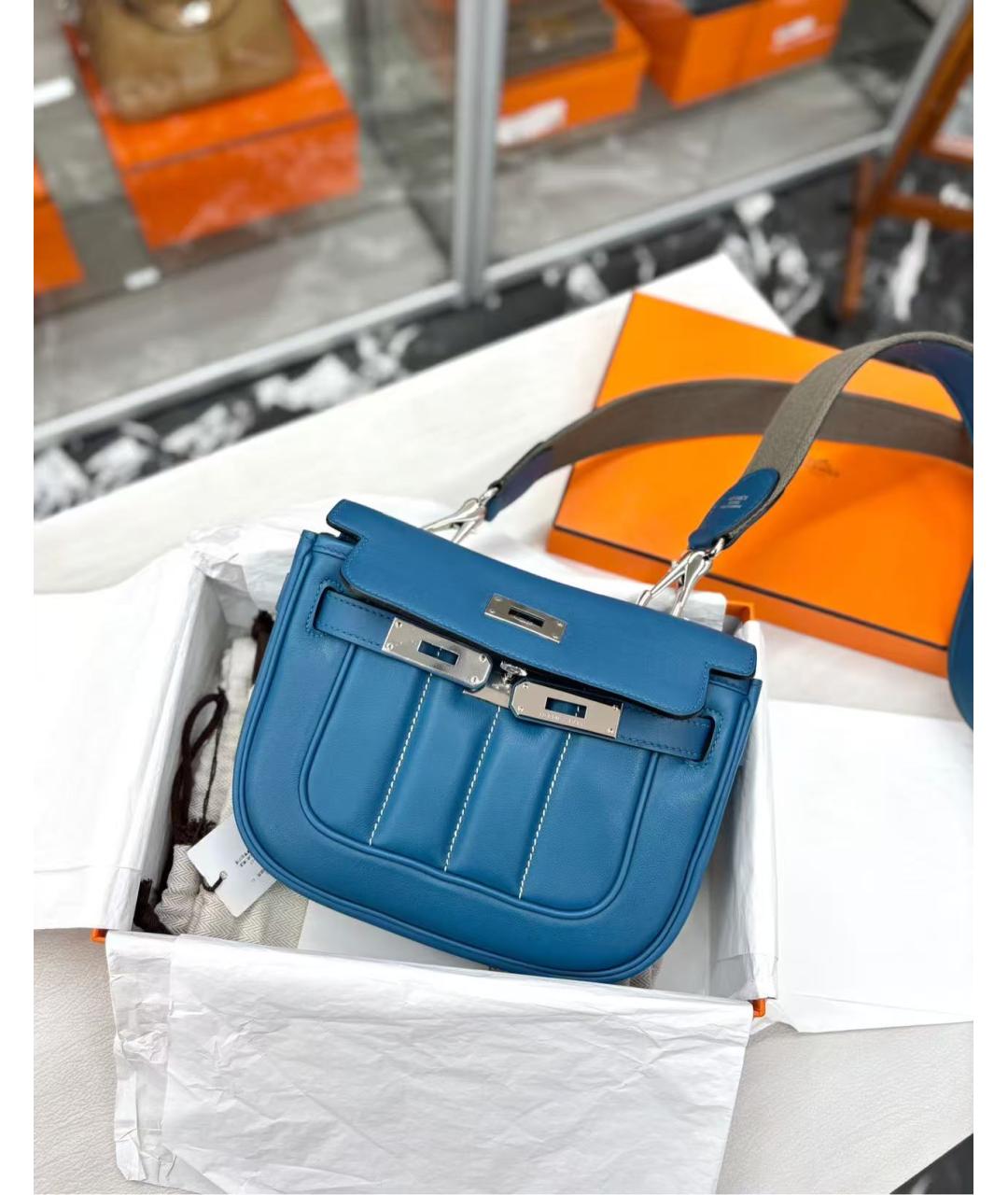 HERMES Голубая кожаная сумка через плечо, фото 2