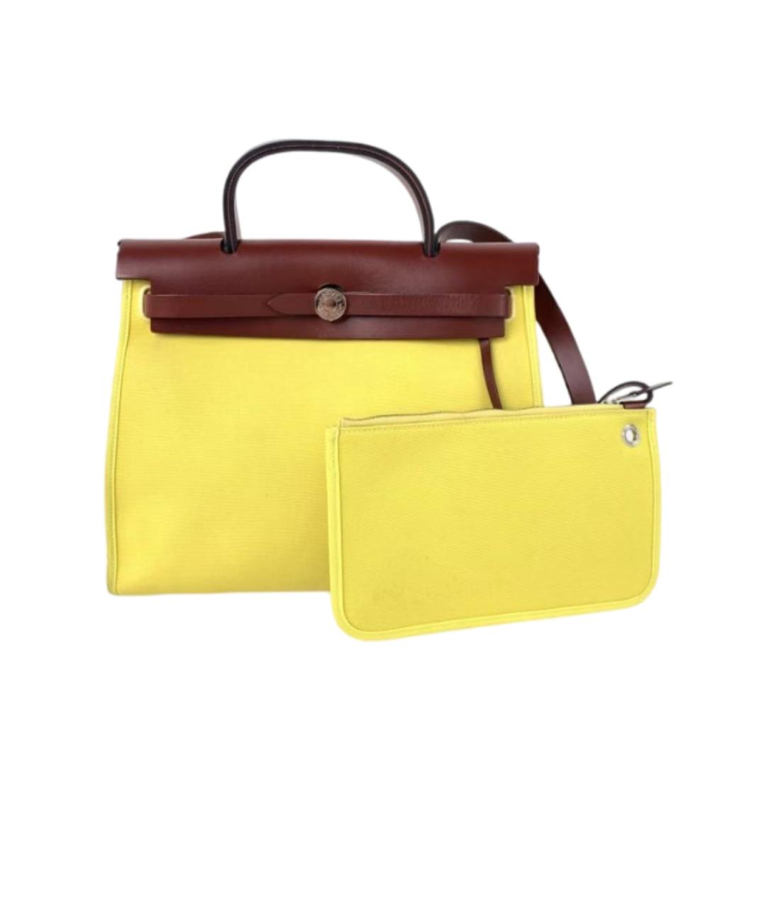HERMES Желтая тканевая сумка с короткими ручками, фото 2