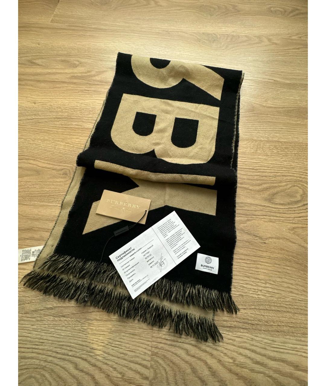 BURBERRY Черный шерстяной шарф, фото 2