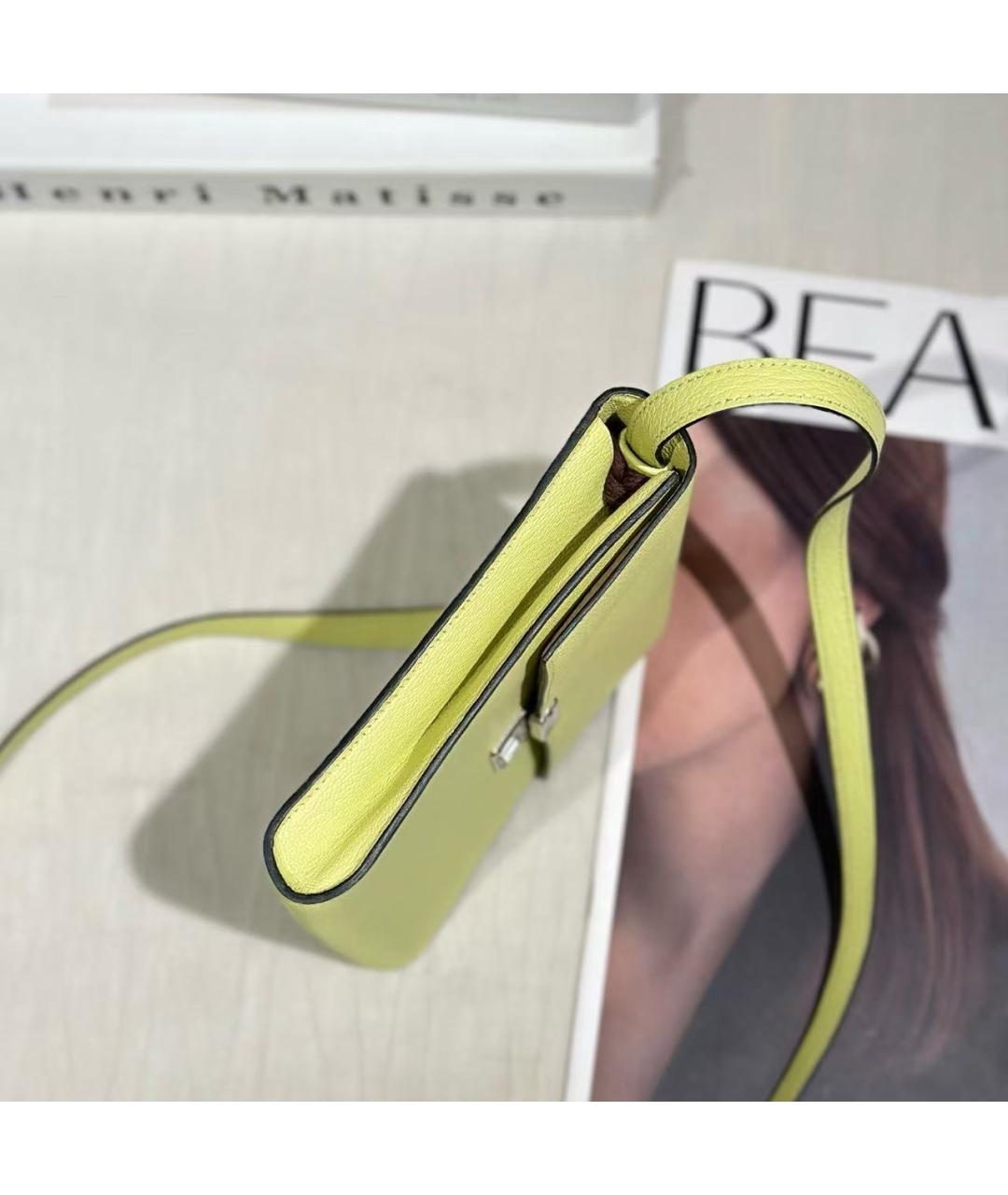 HERMES Желтая кожаная сумка через плечо, фото 4