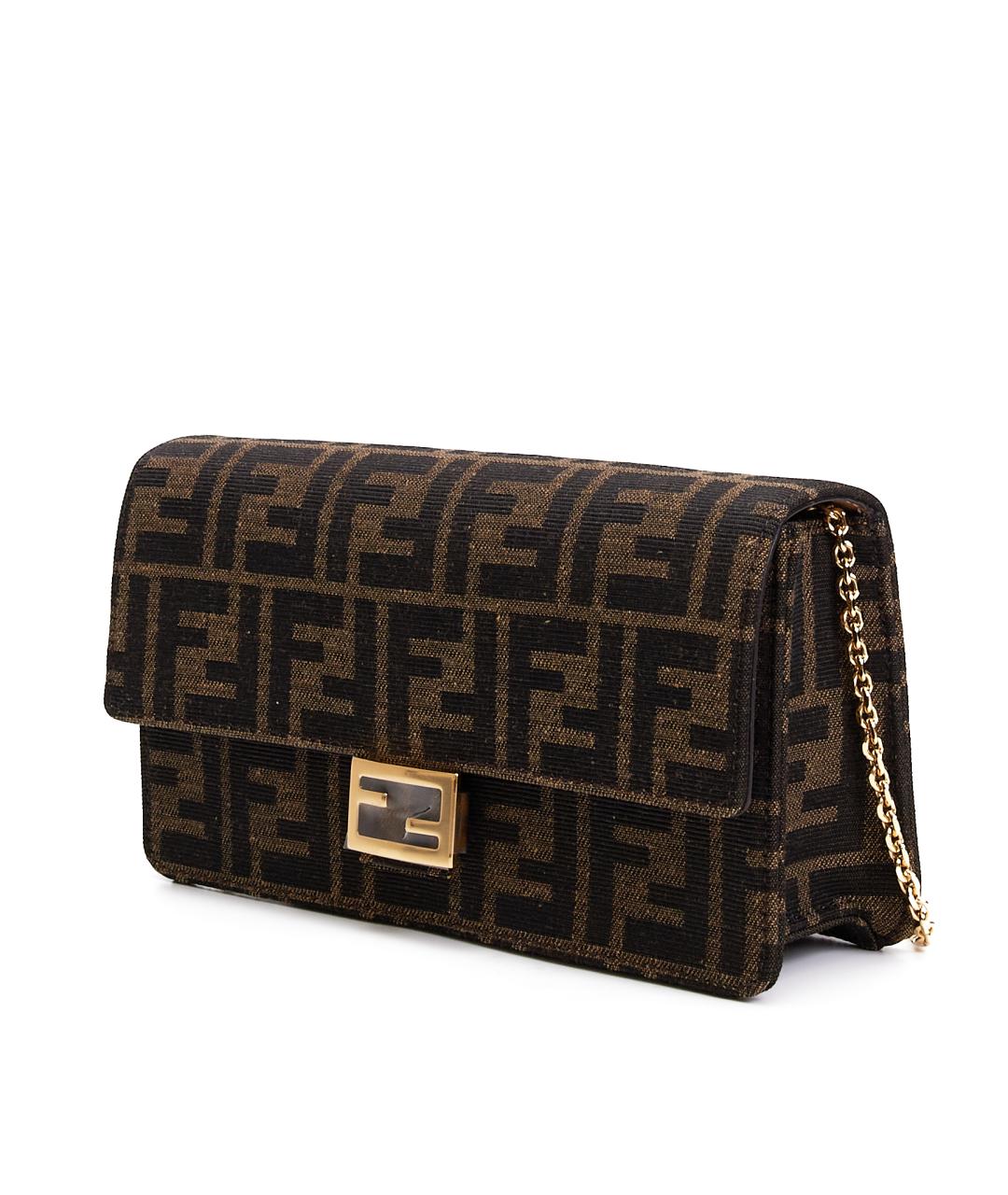 FENDI Коричневая жаккардовая сумка с короткими ручками, фото 2