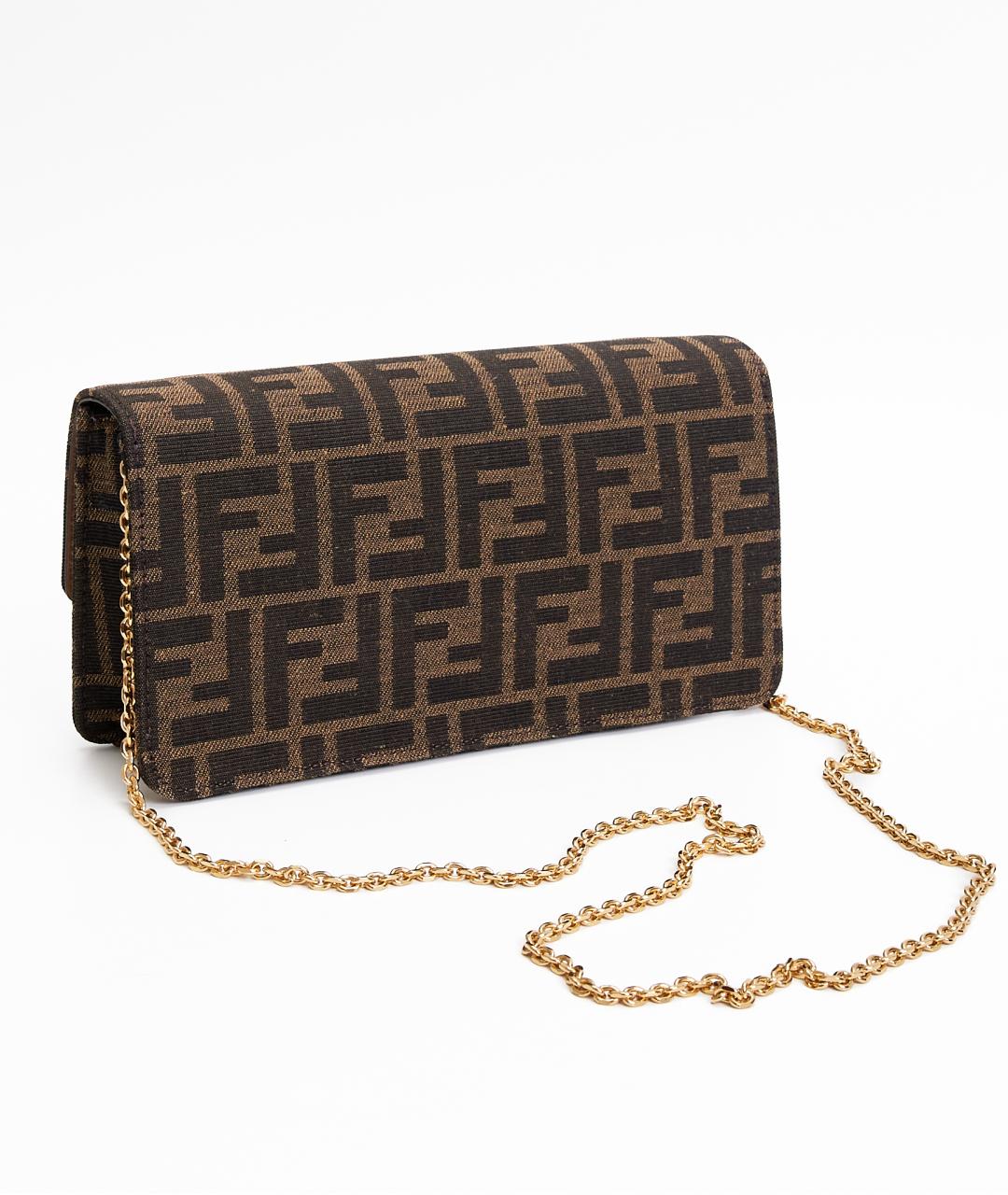 FENDI Коричневая жаккардовая сумка с короткими ручками, фото 4