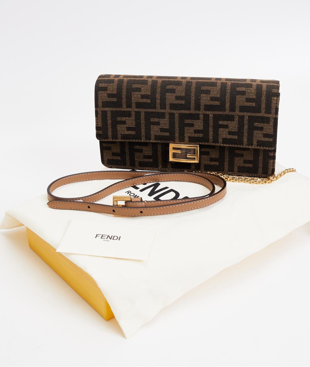 FENDI Коричневая жаккардовая сумка с короткими ручками, фото 8