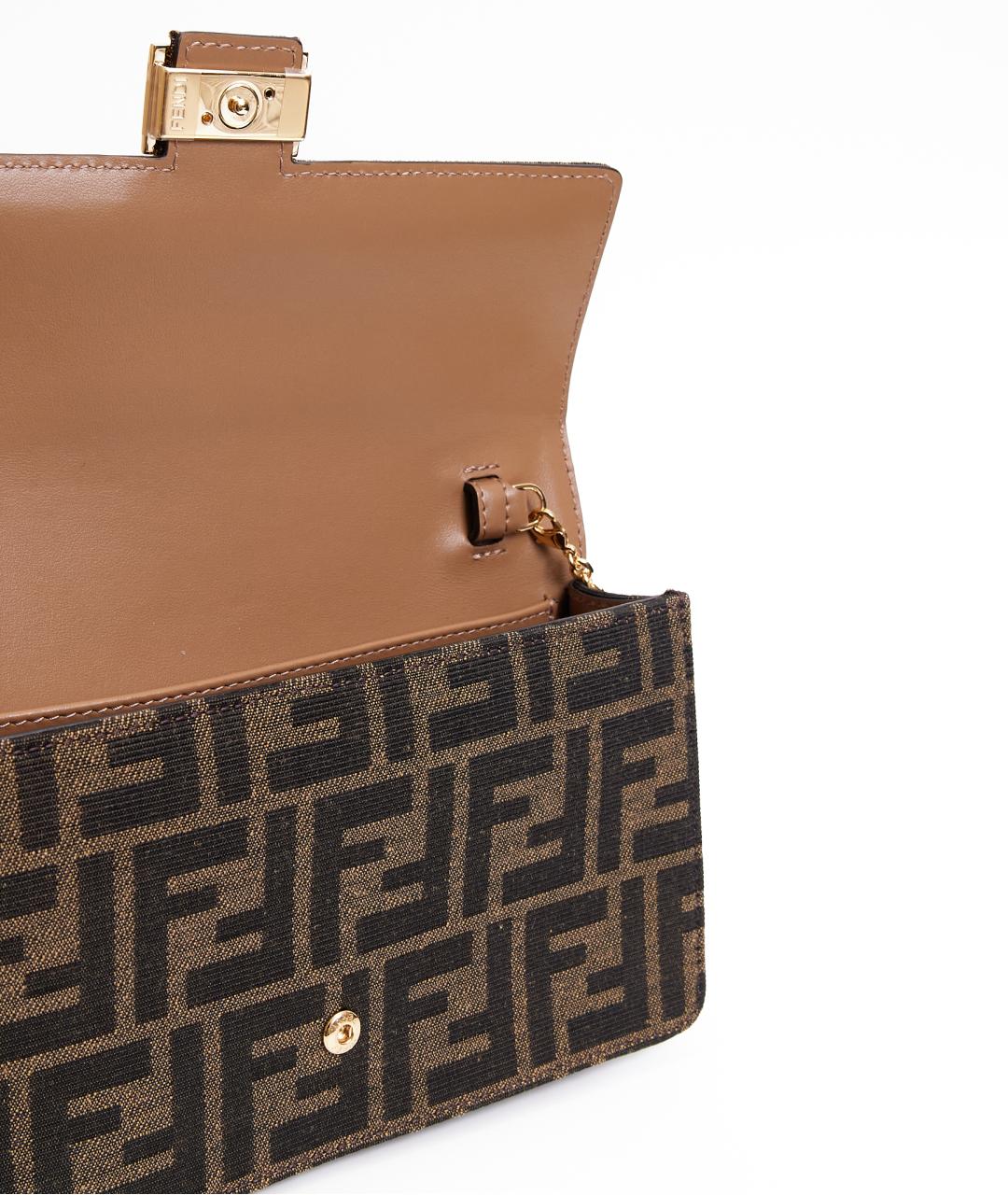FENDI Коричневая жаккардовая сумка с короткими ручками, фото 5