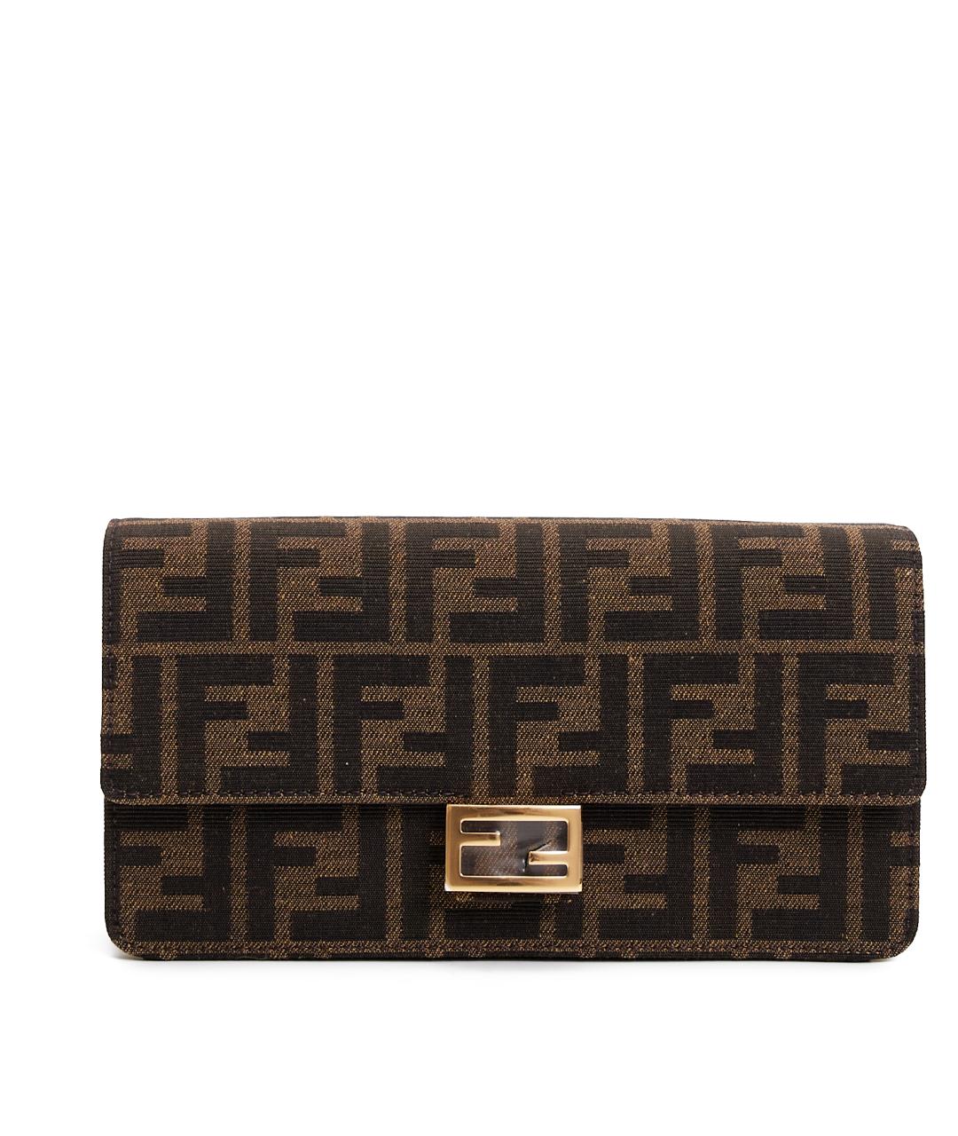FENDI Коричневая жаккардовая сумка с короткими ручками, фото 1