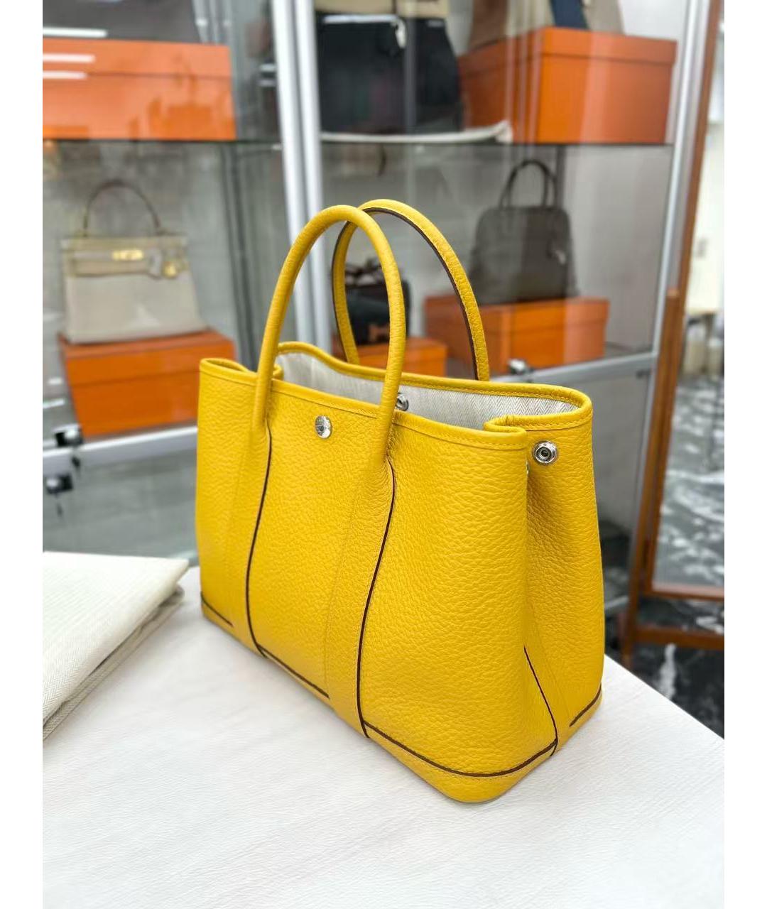 HERMES Желтая кожаная сумка тоут, фото 3