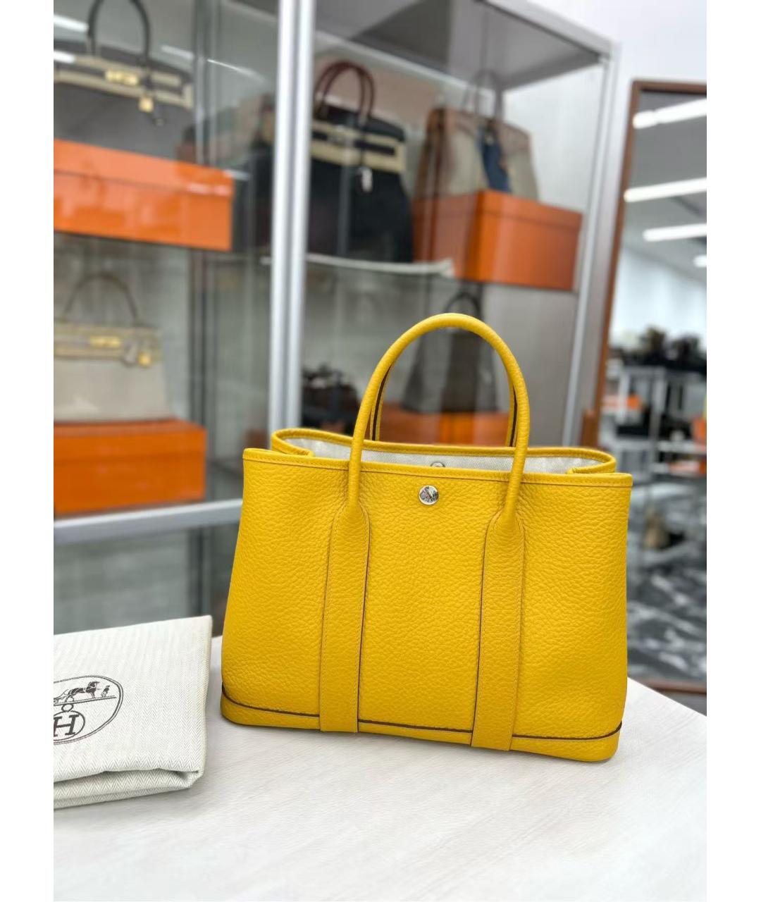 HERMES Желтая кожаная сумка тоут, фото 4