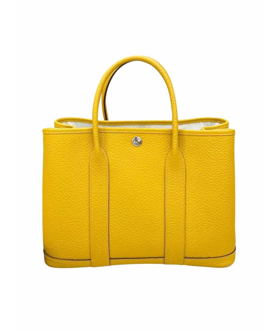 HERMES Желтая кожаная сумка тоут, фото 1