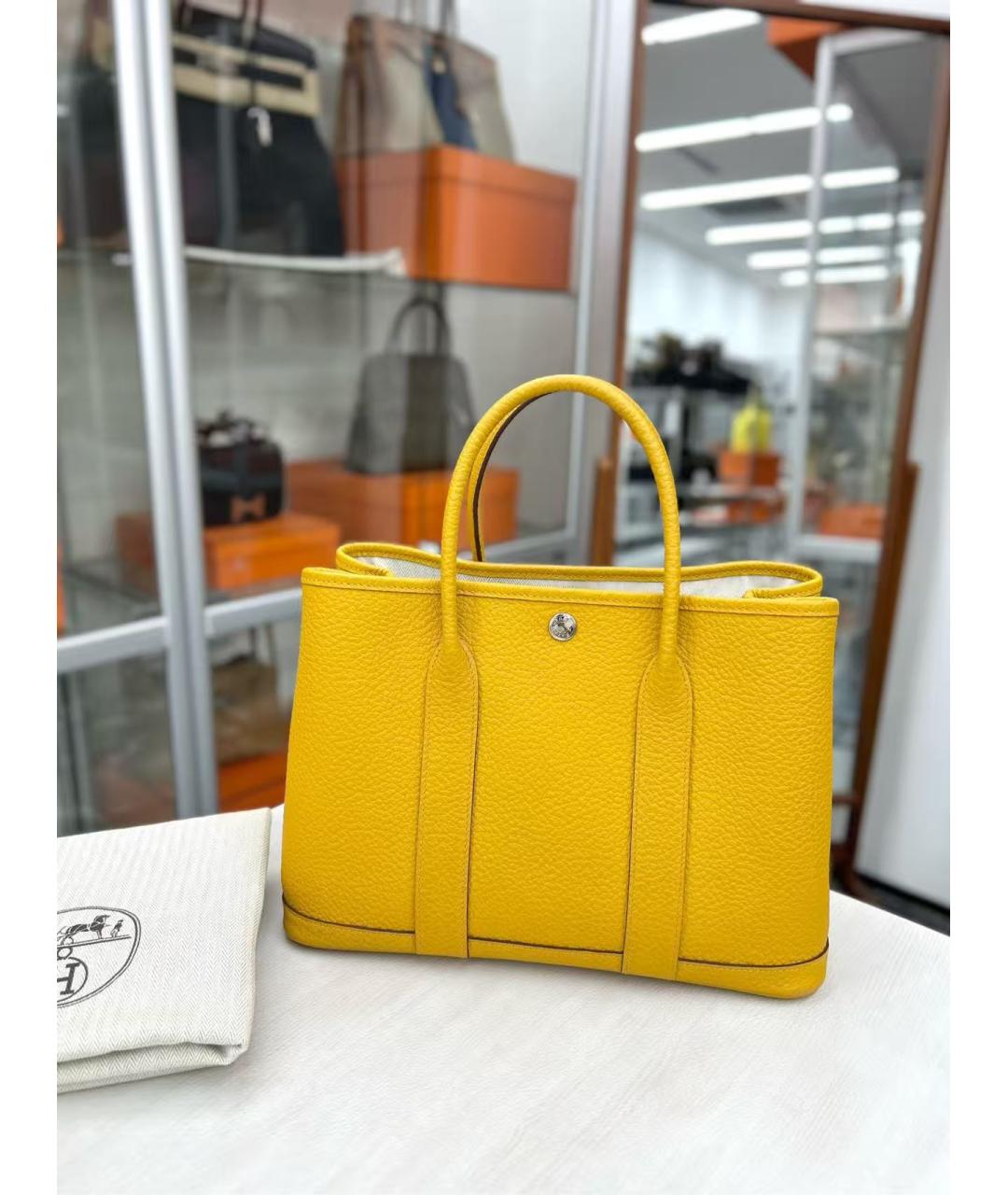 HERMES Желтая кожаная сумка тоут, фото 6