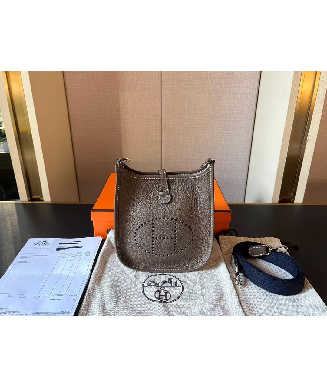 HERMES Серая кожаная сумка через плечо, фото 6