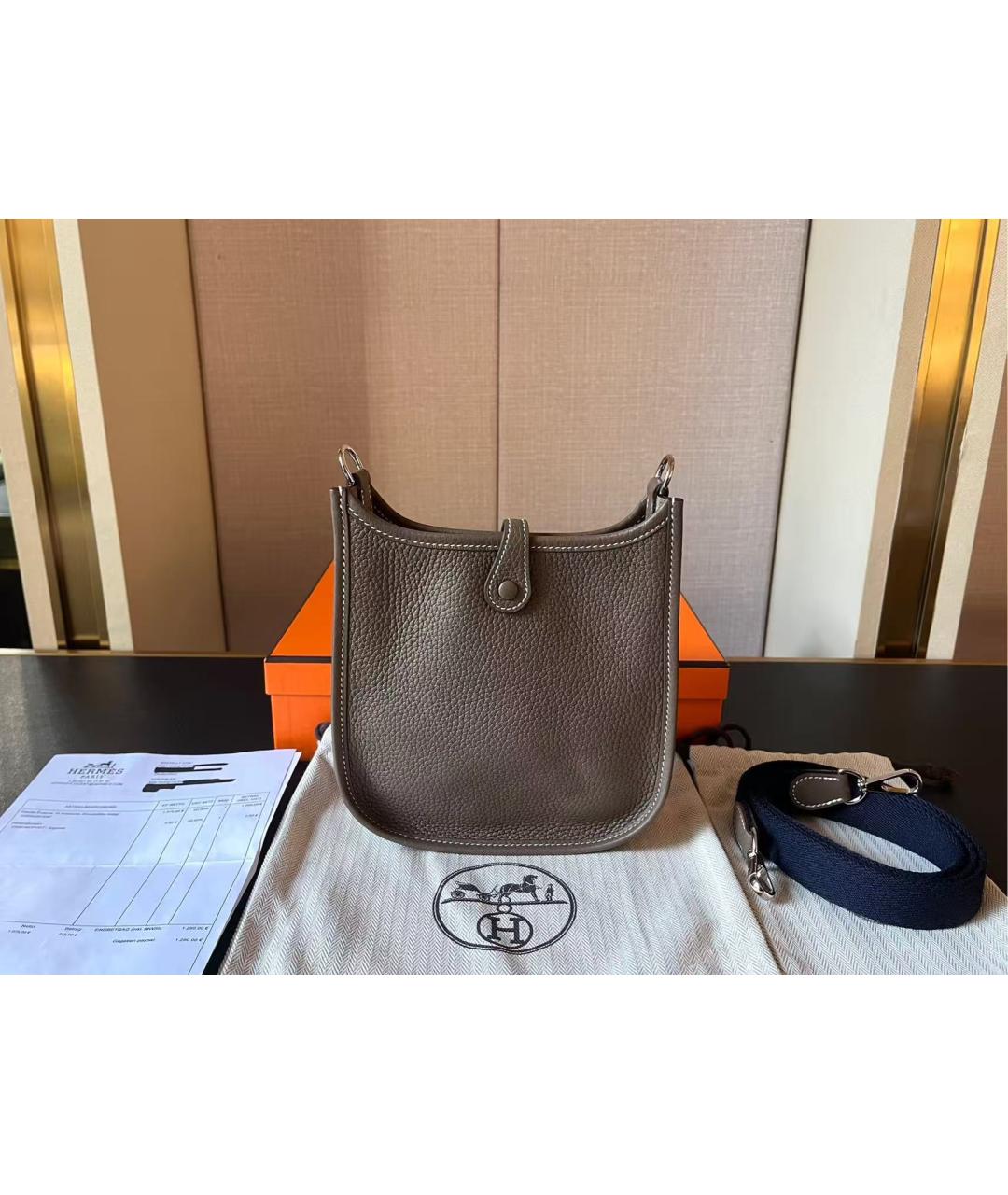 HERMES Серая кожаная сумка через плечо, фото 3