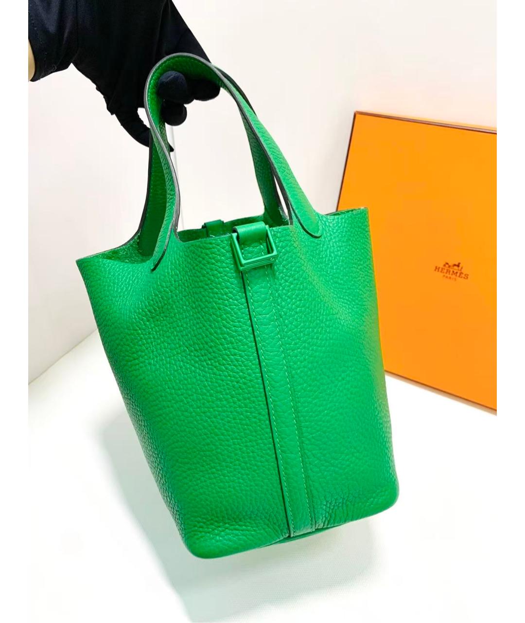 HERMES Зеленая кожаная сумка с короткими ручками, фото 5