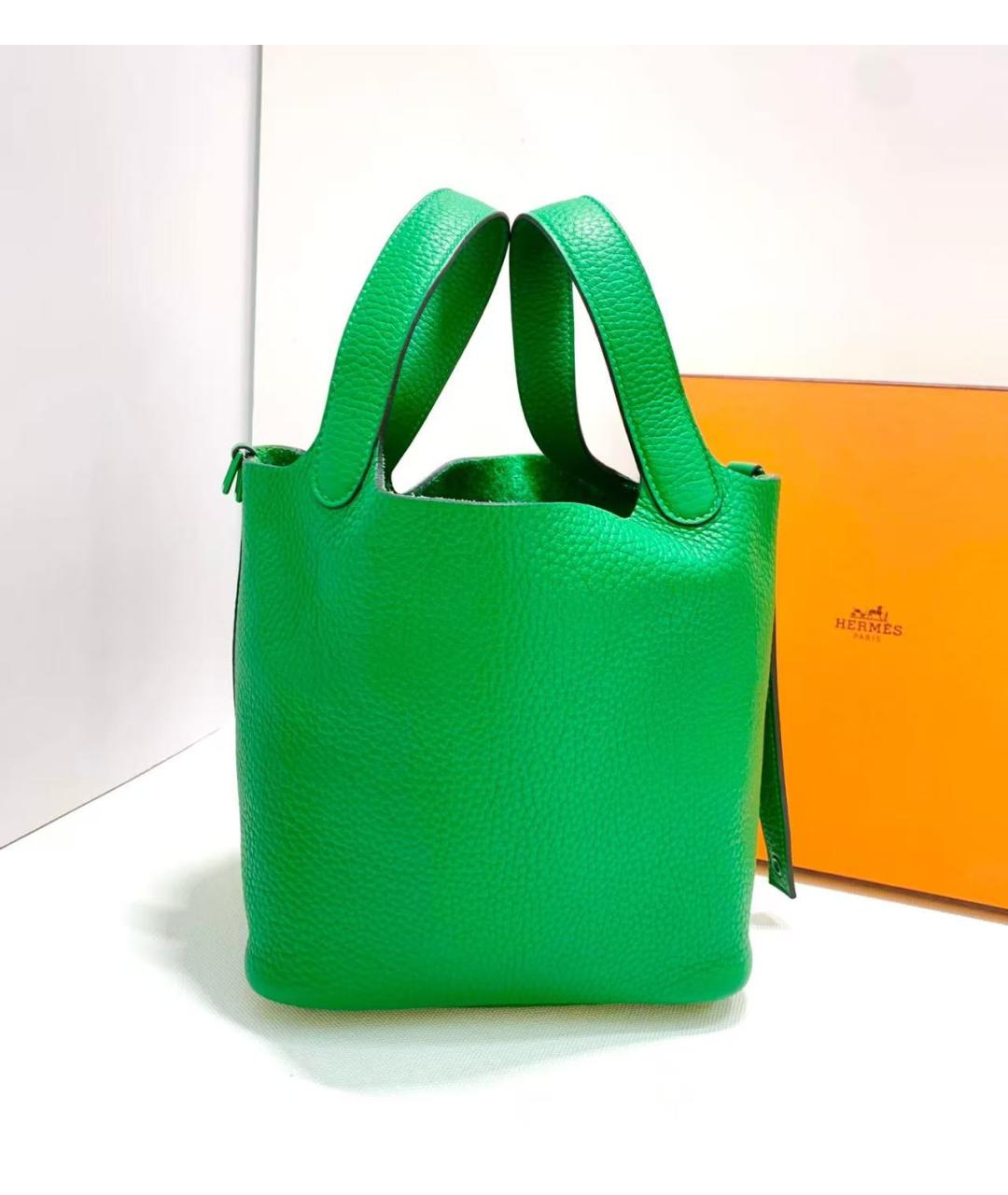 HERMES Зеленая кожаная сумка с короткими ручками, фото 2
