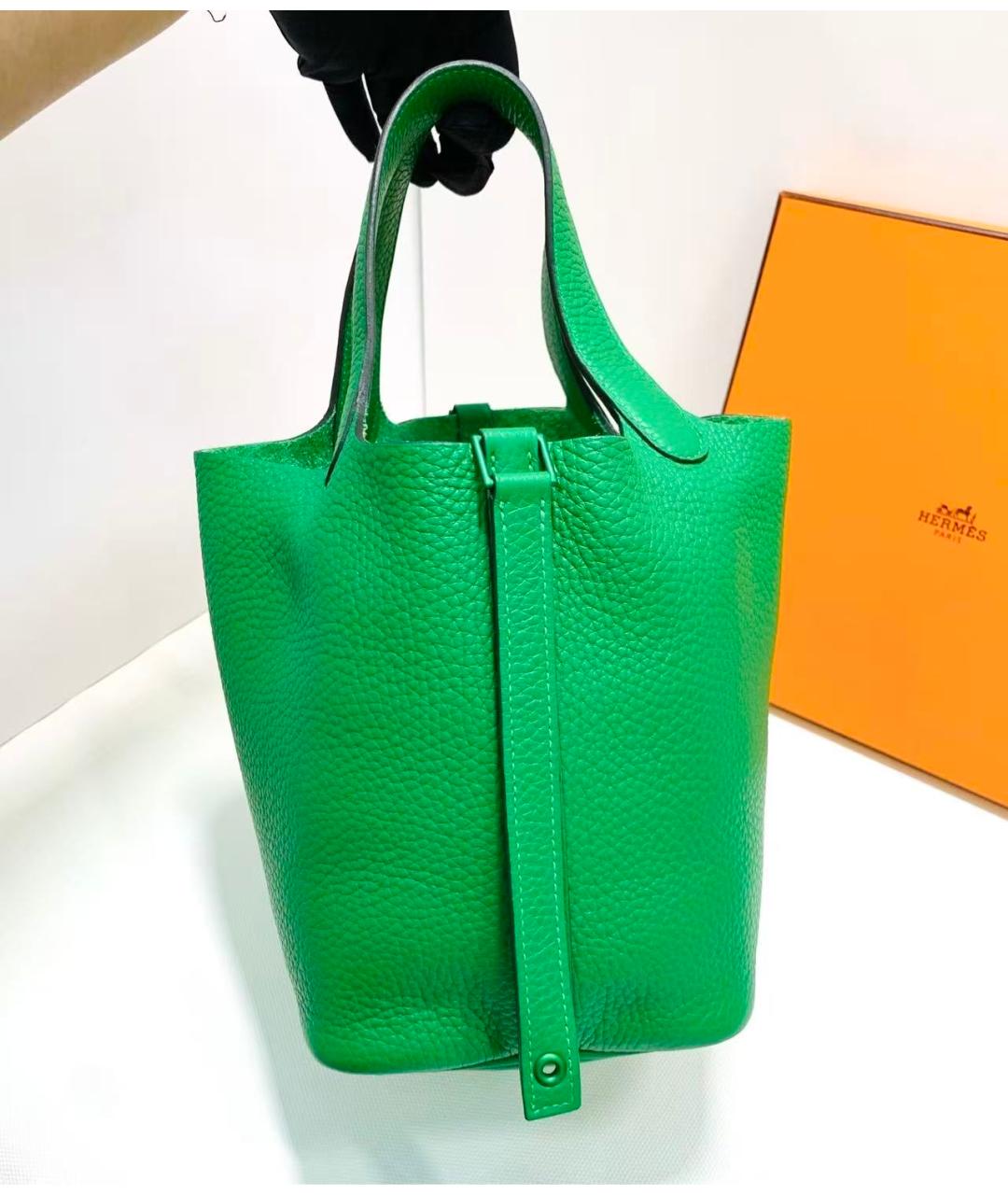 HERMES Зеленая кожаная сумка с короткими ручками, фото 4