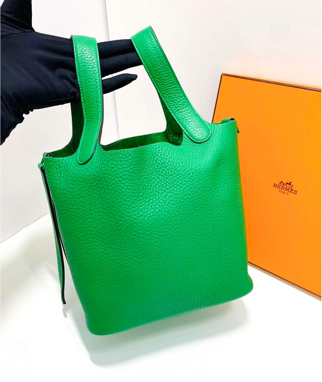 HERMES Зеленая кожаная сумка с короткими ручками, фото 3