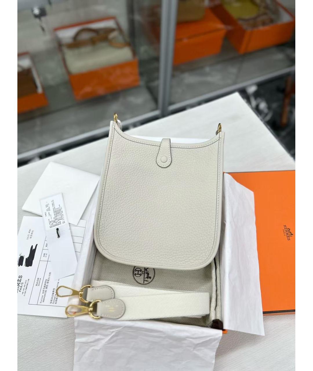HERMES Белая кожаная сумка через плечо, фото 4