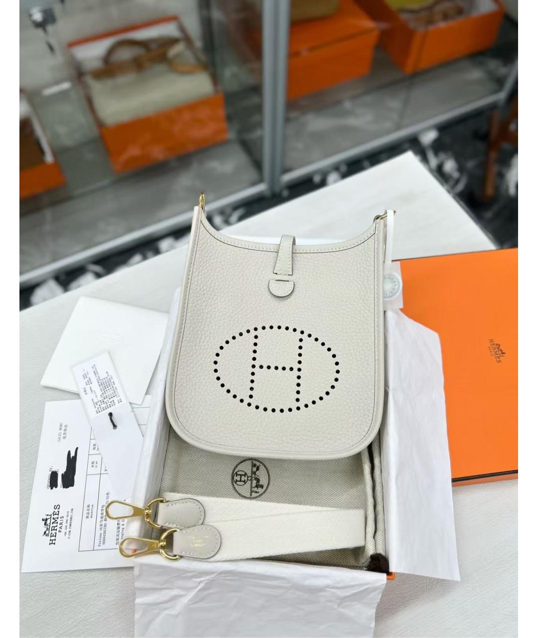 HERMES Белая кожаная сумка через плечо, фото 5