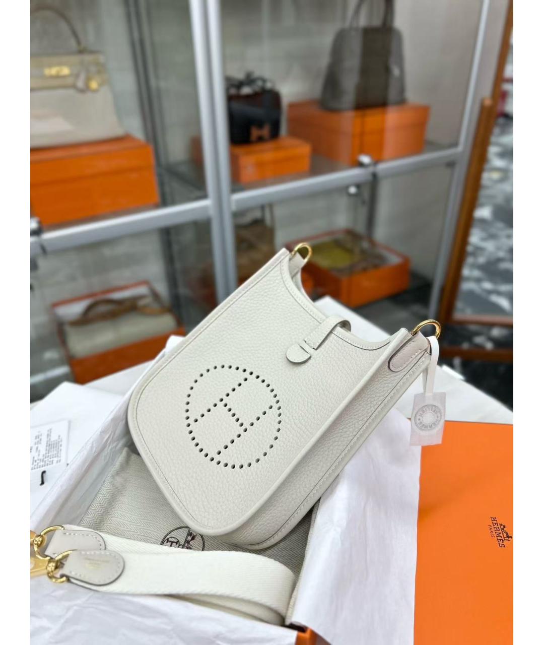 HERMES Белая кожаная сумка через плечо, фото 2