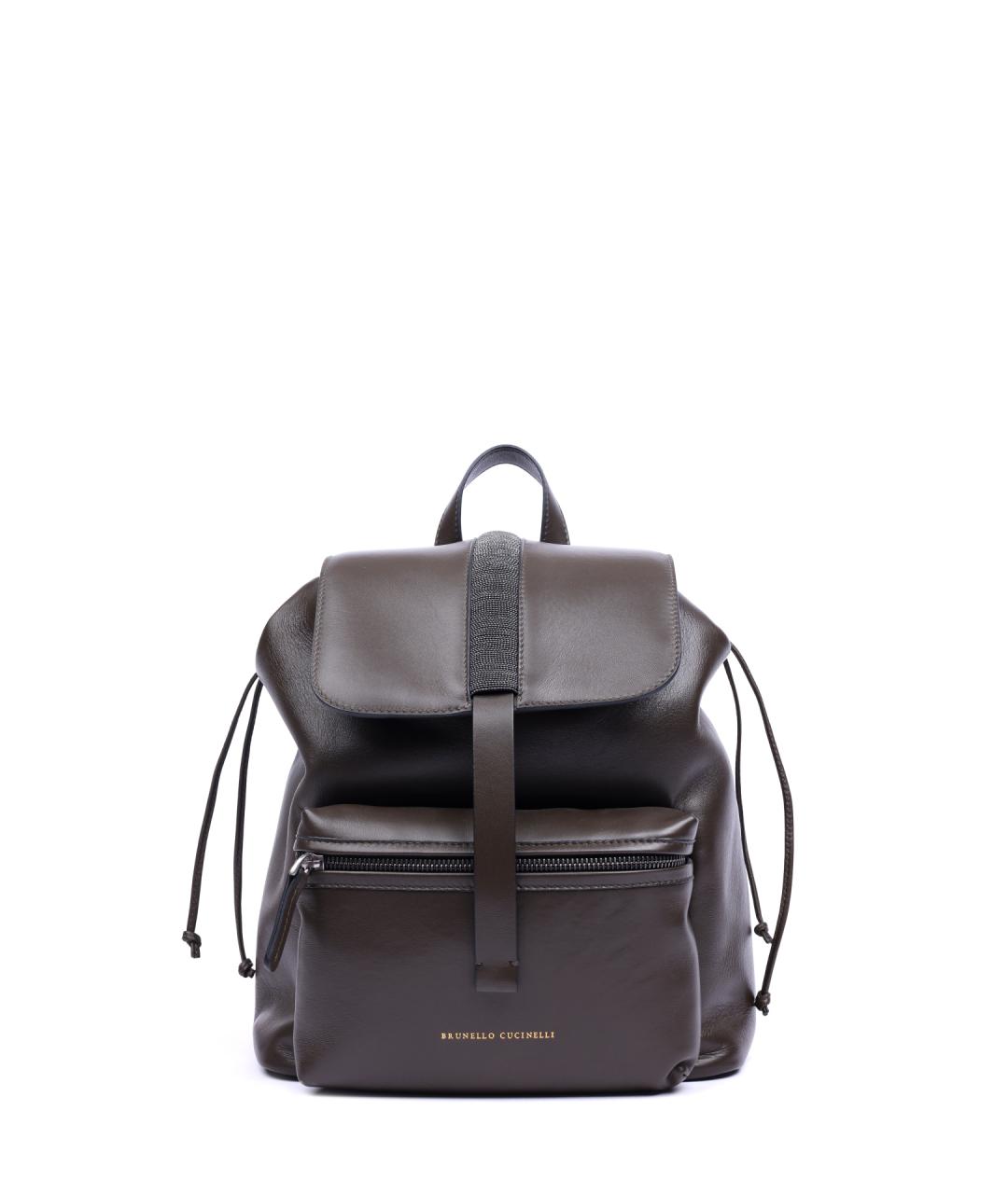 BRUNELLO CUCINELLI Коричневый кожаный рюкзак, фото 4