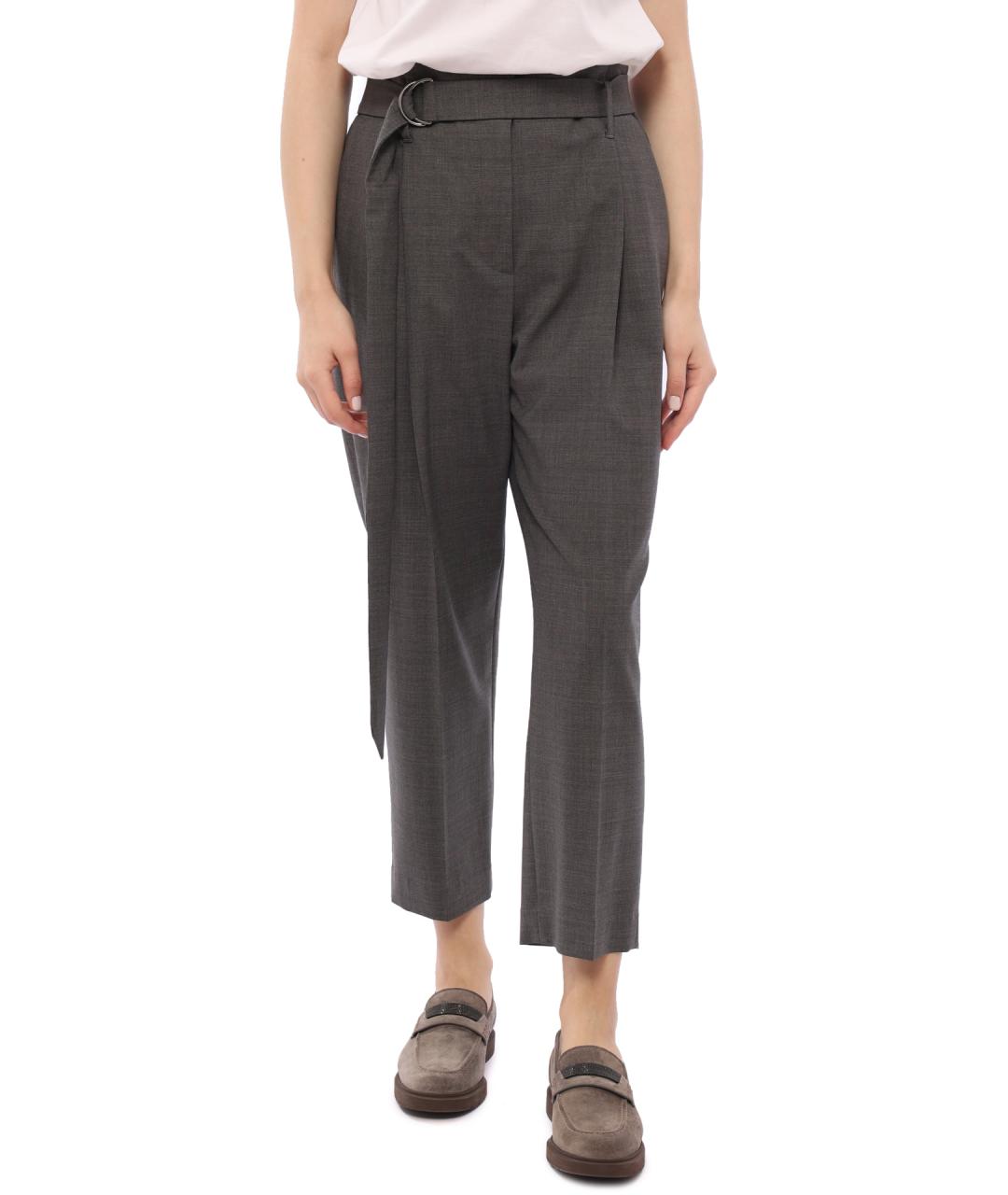 BRUNELLO CUCINELLI Серые шерстяные прямые брюки, фото 6