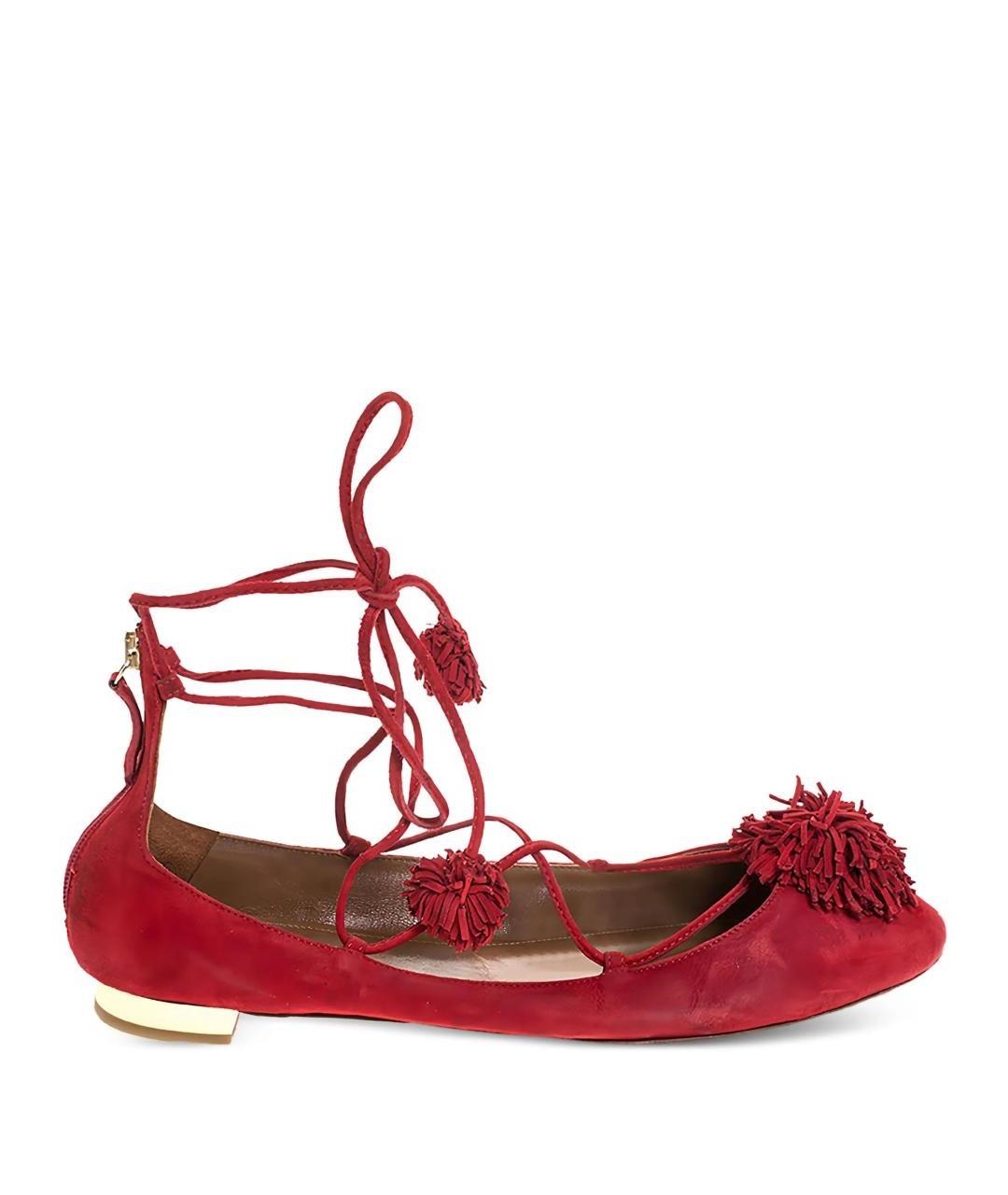 AQUAZZURA Красные замшевые балетки, фото 1