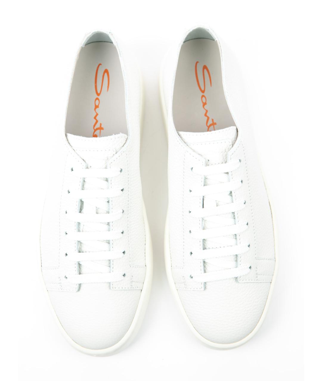 SANTONI Белые кожаные низкие кроссовки / кеды, фото 4